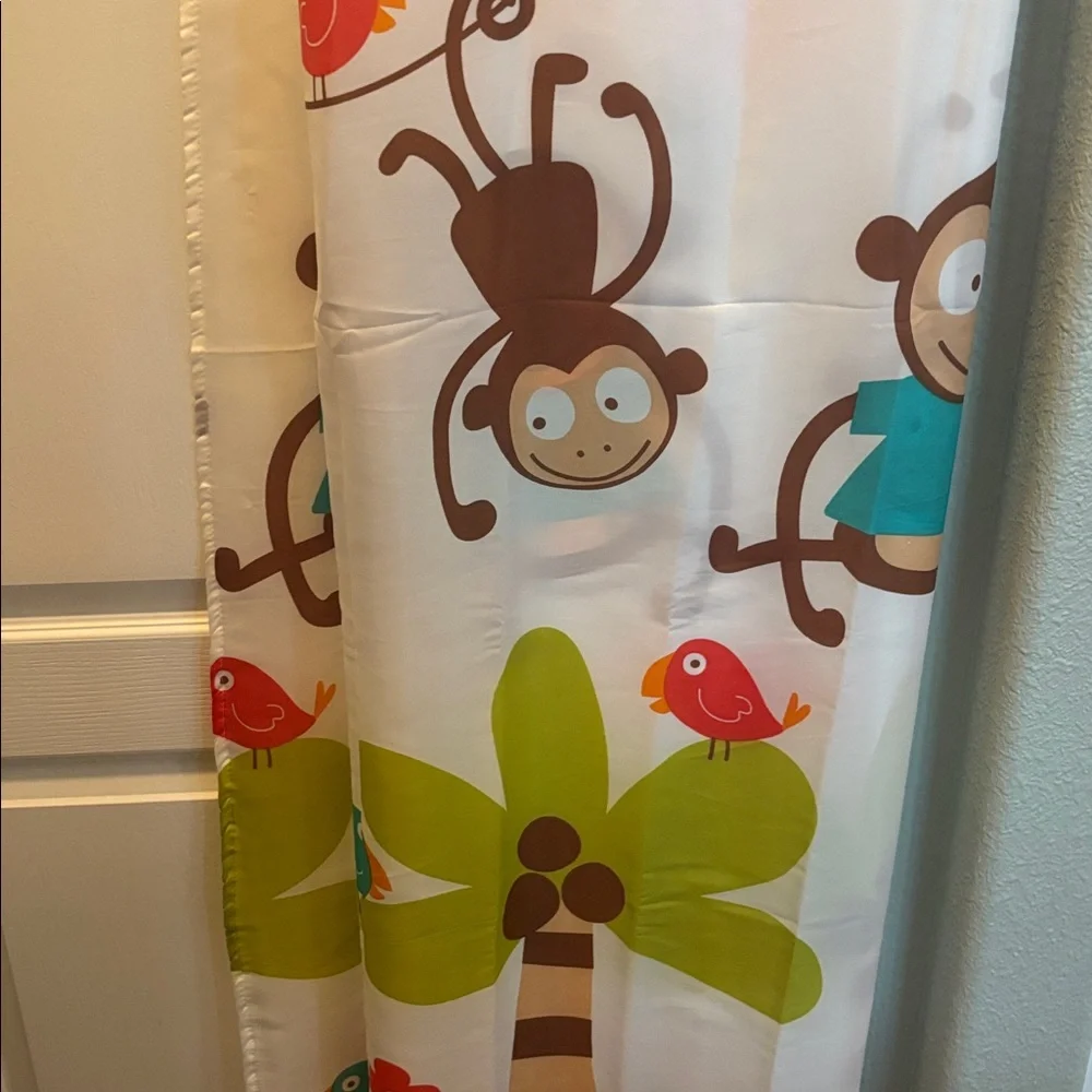 Jungle Monkey Shower Curtain, monkey bath mat & monkey wall art